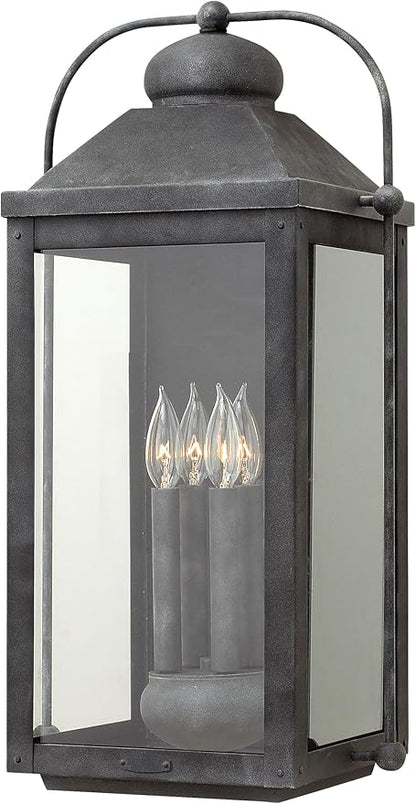 Hinkley Anchorage Large Four Light Wall Mount Lantern - Estate & Heritage Series, Aluminum, Clear Glass - Aged Zinc Finish