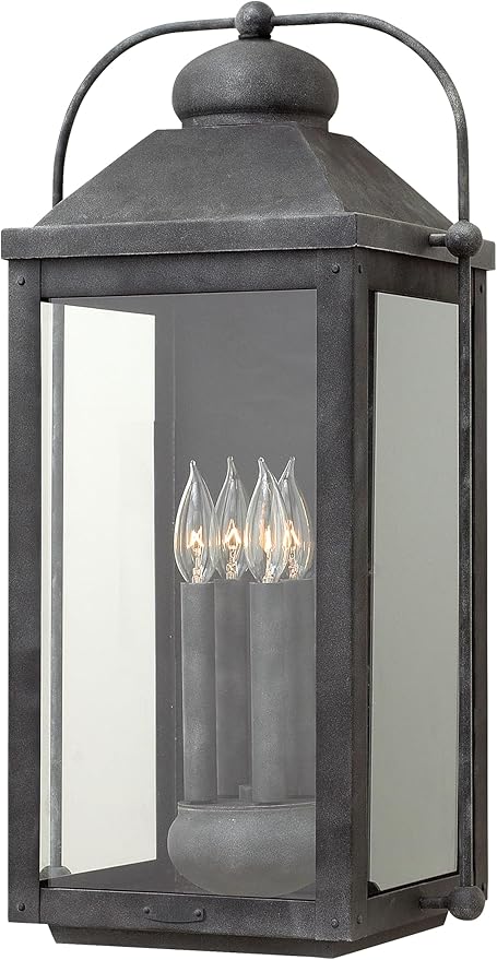 Hinkley Anchorage Large Four Light Wall Mount Lantern - Estate & Heritage Series, Aluminum, Clear Glass - Aged Zinc Finish