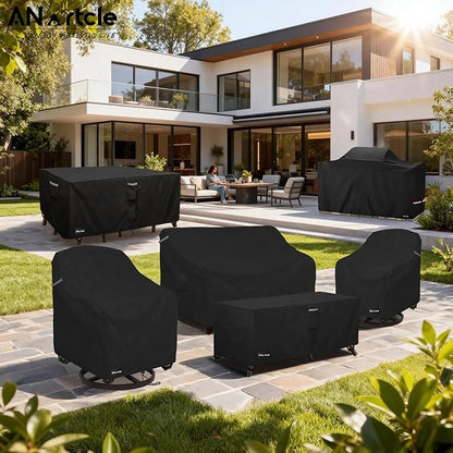 ANartcle Patio Furniture Covers 88L x 62W x 28H inch,600D Waterproof Heavy Duty Outdoor Furniture Covers,Outdoor Wicker Furniture Set with Swivel Patio Chairs General Purpose Furniture Cover,Black