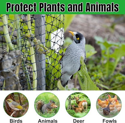 NONMON Bird Netting 5 x 100 FT Heavy Duty Garden Netting Deer Fence Netting Pest Barrier for Protect Fruit Trees, Plants and Vegetables Against Birds, Deer, Squirrels, Black - 2 Pack
