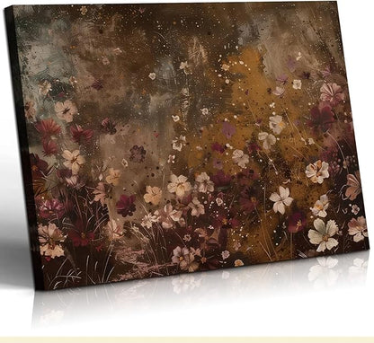 Framed Vintage Wildflower Wall Decor Dark Wildflower Print Country Floral Canvas Painting Nature Botanical Scenery Wall Decor for Farmhouse Living Room or Bedroom 16x24 Inch Ready to Hang