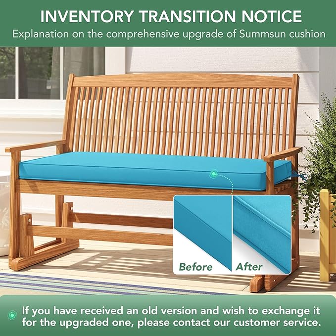 Summsun Outdoor Bench Cushion: Waterproof and Fade Resistant Patio Furniture Cushions - Non-Slip Bench Pad Cushion with Removable Cover for Garden Swing Porch Sofa Settee, 42 x 18 Inch, Teal