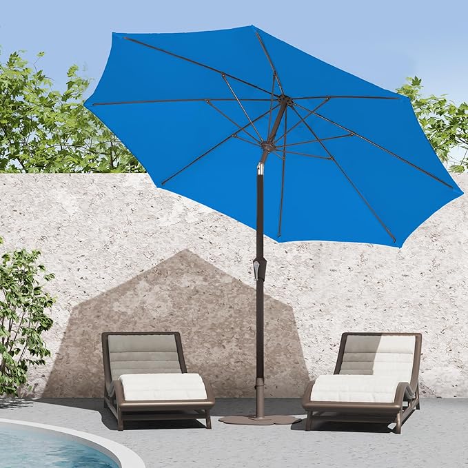 PatioKingdom 9FT Patio Outdoor Umbrella-UPF 50+ Sun Shade with Wind Vent, Push-Button Tilt & Smooth Crank Lift, Rust-Resistant Fiberglass Frame for Garden, Backyard,Yard (Royal Blue, 9FT)