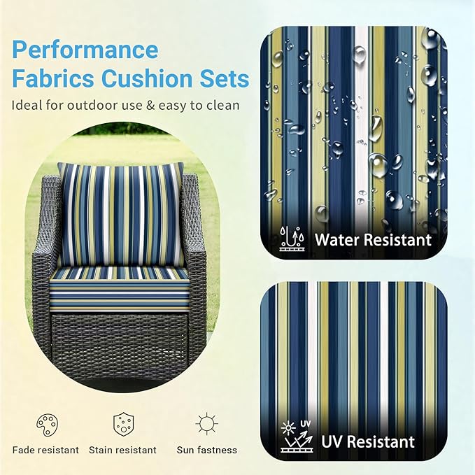 Outdoor Cushions for Patio Furniture,Outdoor Seat Cushion Set 24 x 24 x 4 Inch,Waterproof & Fade Resistant Outdoor Chair Cushions, Patio Chair Cushion, Blue Stripe