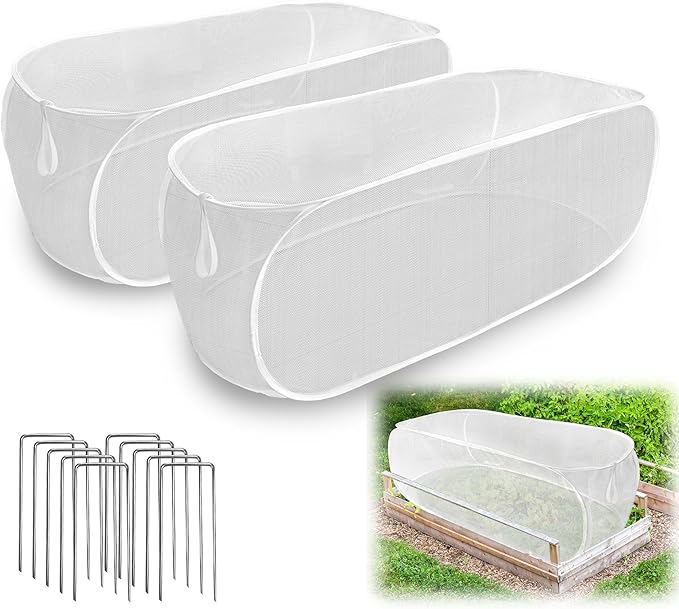 2PCS 47" x 21" x 17" Garden Netting for Raised Beds, Foldable Raised Garden Bed Cover with Ground Nail, Raised Bed Cover Fit 4 x 2ft Garden Beds, Insect Bird Control, Plant Protection