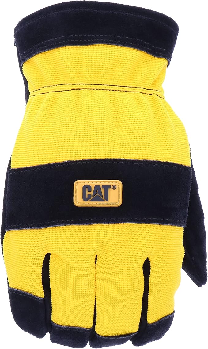 Cat Men's Split Leather Thermal Lined Winter Work Gloves, Cold weather Protection, Abrasion Resistant, Knuckle Backing, Yellow/Black, Large (CAT01222L)