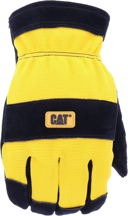 Cat Men's Split Leather Thermal Lined Winter Work Gloves, Cold weather Protection, Abrasion Resistant, Knuckle Backing, Yellow/Black, Large (CAT01222L)