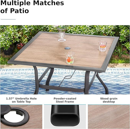 MFSTUDIO Patio Table and Chairs Set of 4, Outdoor Dining Set for 4 with Umbrella Hole, Metal Patio Furniture Set for Deck/Backyard/Poolside/Garden
