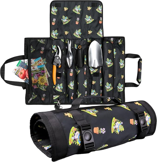 Garden Tool Bag, Roll-Up Garden Tool Holder with Deep Pockets | 900D Polyester Heavy Duty Gardening Tote | Compact Washable Organizer for Tools, Seeds, and Essentials (Tools Not Included)