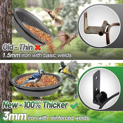 Fence Bird Feeders Tray - Tree Mounted Wild Bird Bath for Outdoors Place Food Water, Installed on Deck Wall Stakes with Heavy Duty Iron Ring, 8.3'' Dia. (Grey)