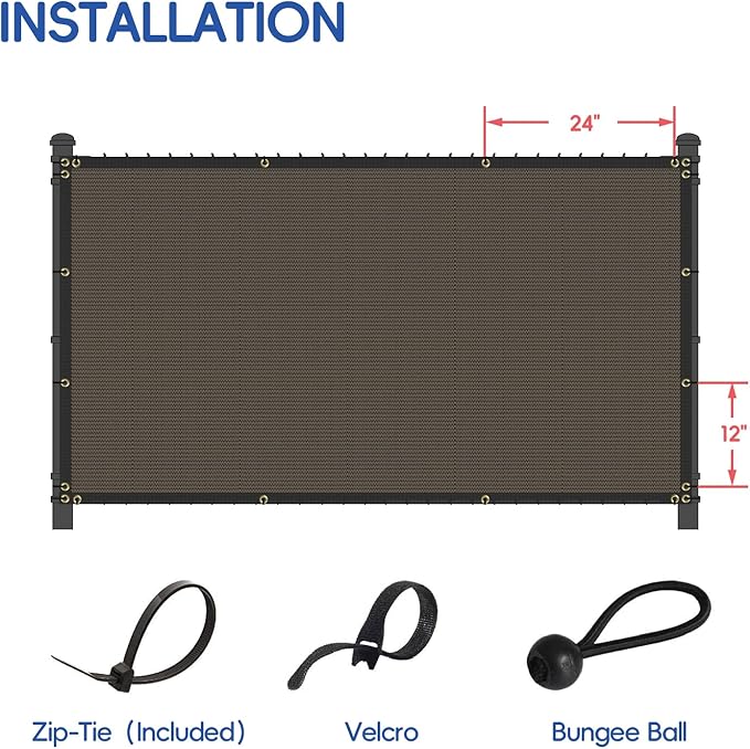 4' x 167' Privacy Fence Screen Brown Net Fencing 90% Privacy Blockage Windscreen Mesh Shade Cover with Copper Grommet for Patio Backyard Garden Deck Pool, Zip Ties Included