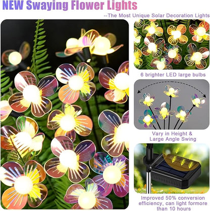 NBQQ Solar Garden Lights Outdoor, Swaying Light Waterproof Solar Lights Outdoor for Yard Pathway Patio, Swaying Lawn Decor as Gardening Gifts for Women Holiday (Warm White-Flowers, 4 Pack)