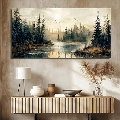 FUHAIHUA Large Wall Decor For Living Room Canvas Wall Art For Office Farmhouse Wall Decorations For Bedroom Forest River Landscape Paintings Modern Pictures Artwork Room Home Decor 24x48 In