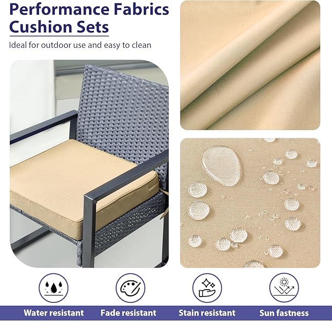 Outdoor Chair Cushions Set of 4 -Waterproof Outdoor Seat Cushions for Patio Furniture, Patio Chair Cushion with Handle and Ties, Square Out Door Chair Pads,17" x 16" x 2",Beige