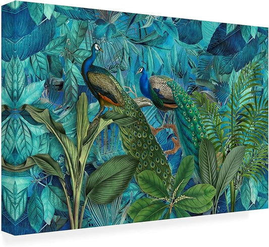 Trademark Fine Art Outdoor Canvas Art - Andrea Haase 'Jungle Birds Garden No1' Wall Art for Outdoor Spaces, Patios, or Gardens