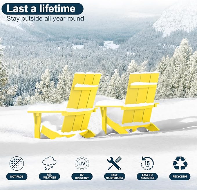 MXIMU Adirondack Chair Set of 6: Modern Adirondack Chairs Fire Pit Chairs Plastic Outdoor Chairs for Lawn Backyard Deck Garden Camping (Yellow)