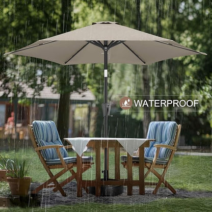 FLAME&SHADE 7.5ft Patio Umbrella - Outdoor Umbrella with Push Button Tilt and Crank for UV Protection, Table Market Umbrella for Garden, Deck, Backyard, Pool and Beach(Taupe)