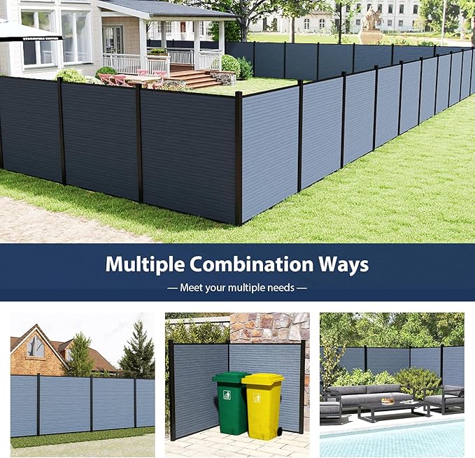 Privacy Fence Panels for Outside with 1 Post, 6' × 6' Windproof Composite Fence Cover Privacy, Garden Fencing Panel for Yard Pool Equipment Trash Can(Poured Concrete, Grey)