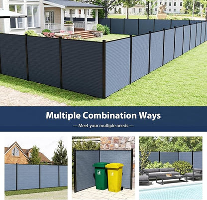 Privacy Fence Panels for Outside with 1 Post, 6' × 6' Windproof Composite Fence Cover Privacy, Garden Fencing Panel for Yard Pool Equipment Trash Can(Poured Concrete, Grey)