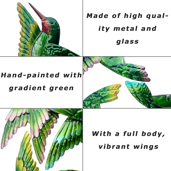 J-Fly Glass Hummingbird Wall Art Outdoor Hummingbird Decor Metal Fence Decorative Hanging Bedroom Garden Patio Porch Fence of Decor 10 Inch, Christmas Decoration Gifts