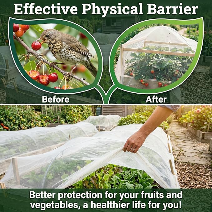 4FT x 10FT Garden Netting Ultra Fine Mesh Netting Plant Cover Insect Bird Netting Barrier for Garden Row Cover for Raised Beds/Greenhouse Vegetables Fruits Flowers Trees