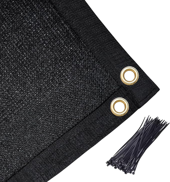 Amagenix 90% Shade Fabric 9'X 20' Black Sun Shade Cloth with Grommets for Pergola Replacement Shade Cover Canopy, Heavy Duty, Cable Zip Ties Included (We Customized)