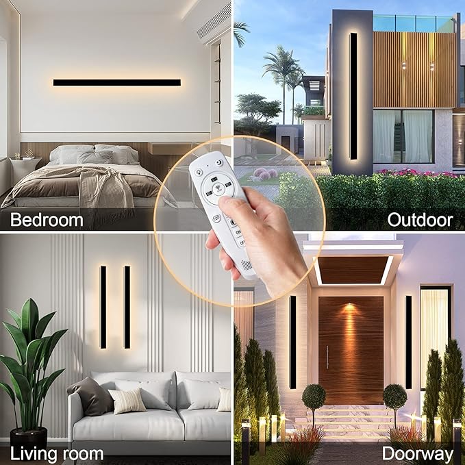 59 Inch Outdoor Wall Lights, 3000K-6000K Led Long Modern Wall Sconce, Ip65 Waterproof 3CCT Color Selectable Porch Lights with Remote Control Lighting Fixture for Porch Garden Garage