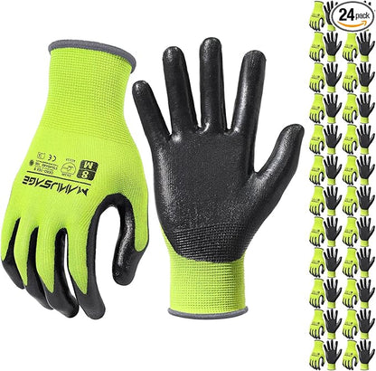 Safety Work Gloves - Protective Glove for Men & Women - Ultrathin Hand Protection - For Construction, Gardening, Landscaping - Yellow - Size M - 24 Pairs