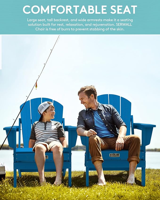 SERWALL Folding Adirondack Chair for Patio Garden Outdoors- Sapphire