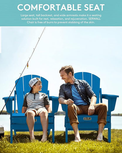 SERWALL Folding Adirondack Chair for Patio Garden Outdoors- Sapphire