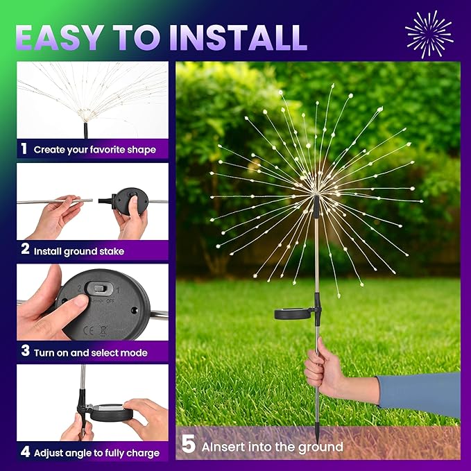 PEVOROS Garden Decor Solar Lights Outdoor,6 Pack 120LED Waterproof Colorful Solar Garden Lights Your Outdoor Decoration,Yard, Patio, Porch,Flower Pot,Pathway, for 4th of July (Purple, Green, Yellow)