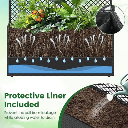 Giantex Raised Garden Bed with Trellis, 49'' Tall PE Rattan Planter Box w/Liner & Drainage, Metal Frame Privacy Screen for Vertical Climbing Plants, Vegetables & Flowers, Patio Balcony Gardening