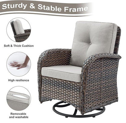 HUMMUH Patio Furniture 7-Piece PE Wicker Outdoor Conversation Set,All-Weather Swivel and Rocking Chairs,Glider Loveseat,Coffee Tables for Backyard,Poolside,Deck