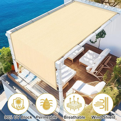Shade&Beyond 9'x16' Pergola Shade Cover with Weighted Rods & Grommets, 90% UV Block Outdoor Sun Shade Cloth Canopy Replacement Cover for Patio Porch, Wheat