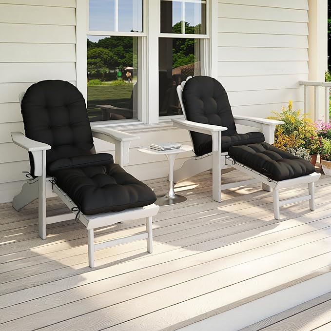Adirondack Chair Cushion with Ottoman, Folding Adjustable Adirondack Seat Cushions, Waterproof Adirondack Patio Chair Pads for Garden, Deck, or Poolside, Small-Black-2