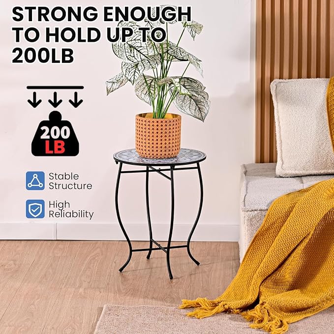 Round Side Table, Patio Accent Weather Resistant Metal Side Table for Livingroom Patio Balcony Yard Porch Garden, Indoor Outdoor Small Plant Stand