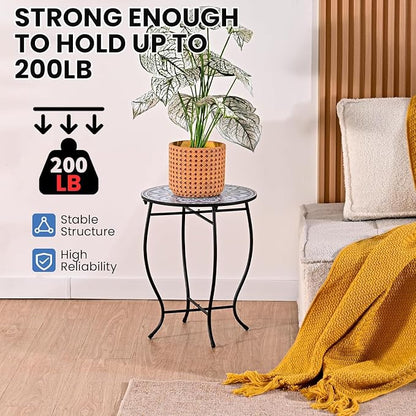 Round Side Table, Patio Accent Weather Resistant Metal Side Table for Livingroom Patio Balcony Yard Porch Garden, Indoor Outdoor Small Plant Stand