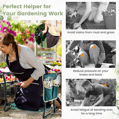 Goplus Garden Kneeler and Seat, Heavy-Duty Garden Bench w/Large Tool Pouch, Widen EVA Foam Kneeling Pad, Portable Gardening Gift for Women Men Seniors, Foldable Garden Stool for Kneeling & Sitting