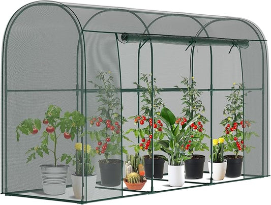 SUNYRISY Garden Plant Netting Crop Cage for Garden Raised Bed, 9.8 x 3.3 x 6 Ft Plant Cover Cage Protectors from Animal for Outdoor Plants with Frame and Zippered Door