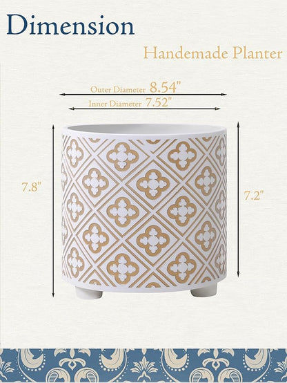 8 Inch Flowerpot, Planter for Indoor Plant, Indoor & Outdoor Plants Pot with Drainage Hole - for Decoration of Home Garden & Terrace, White & Gold