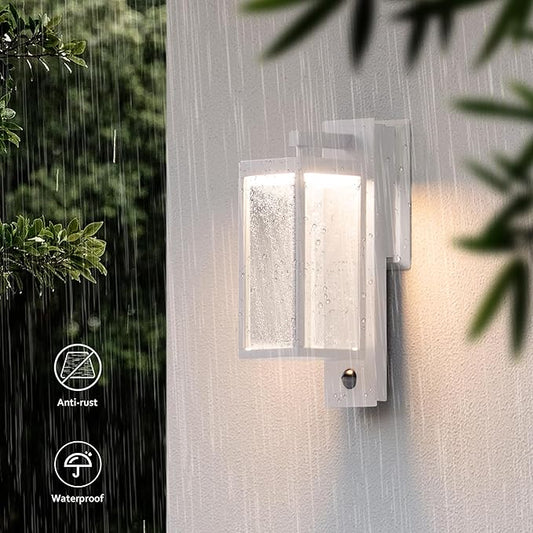 Porch Lights Outdoor Motion Sensor Wall Light LED Wall Mount Lantern White Exterior Light Fixture with Glass for House Garage Patio Garden,13W 750LM,IP54 Waterproof