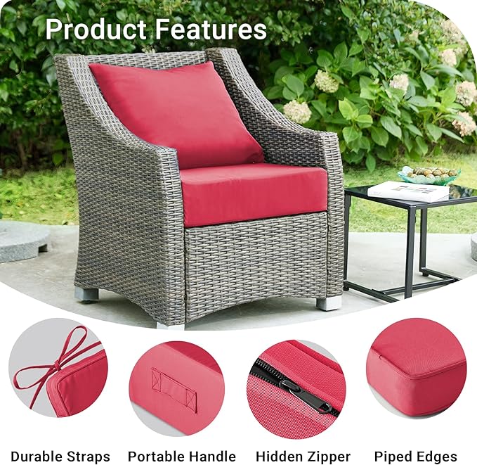 IPYNBAP Outdoor Cushions for Patio Furniture,Outdoor Seat Cushion Set 24 x 24 x 4 Inch,Waterproof & Fade Resistant Outdoor Chair Cushions,Deep Patio Chair Cushion with Removable Cover,Burgundy