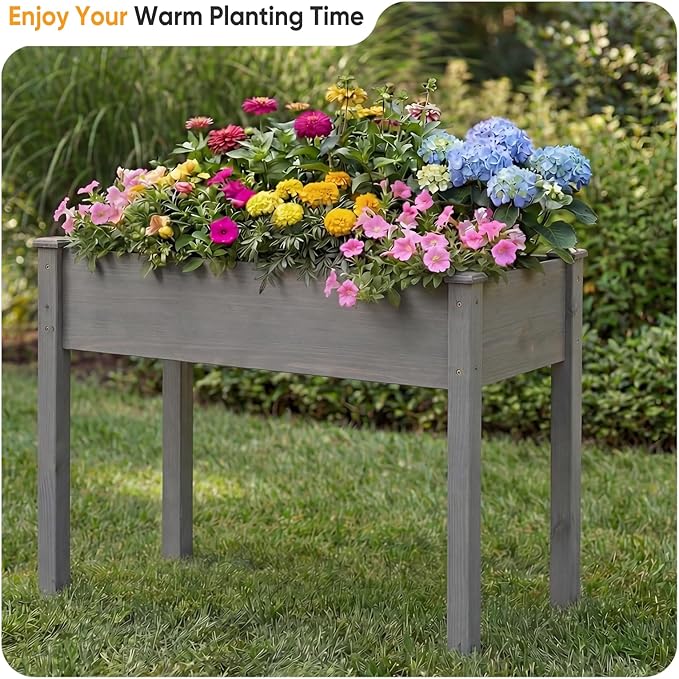 NEWBULIG Raised Garden Bed with Legs 48x24x30in,Elevated Wood Planter Box Stand for Outdoors Garden Balcony Courtyard, Natural Wood 400 Pound Capacity for Planting Herbs Flowers Vegetables, Grey