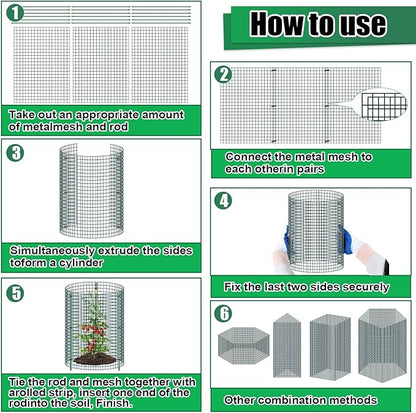6 Set Wire Plant Protector from Animals - 12"x16" 18Pcs Metal Mesh Plant Cage Covers, Dual Secure with U-Stake & Support, Garden Rabbit Barricade Chicken Wire Cloche for Plants Shrubs Vegetable Flower