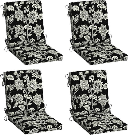 Arden 4-Pack Outdoor Patio Dining Chair Cushion, 20x44, Rain-Proof Seat Pad, Fade-Resistant Outdoor Cushion Ashland Black Jacobean