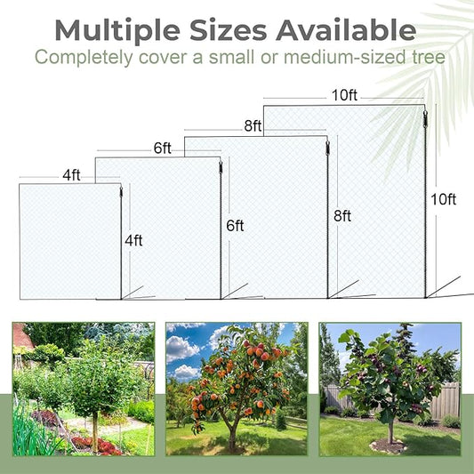 Fruit Tree Netting Cover with Zipper & Drawstring, 2 Packs 8ft x 8ft Insect Bird Barrier Netting for Garden Protection, Ultra Fine Mesh Garden Netting