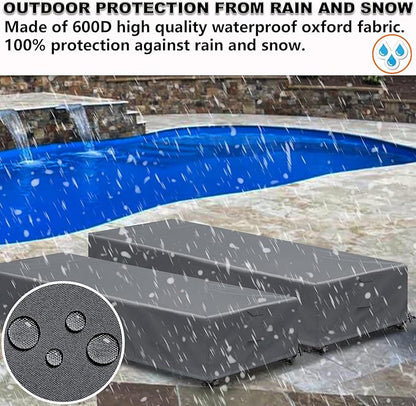Waterproof Patio Lounge Chair Cover 4 Pack Outdoor Chaise Lounge Covers 600D Weather Resistant Material, UV Protection, Windproof Design Outside Furniture Covers 80" x 28" x 14" H, Grey