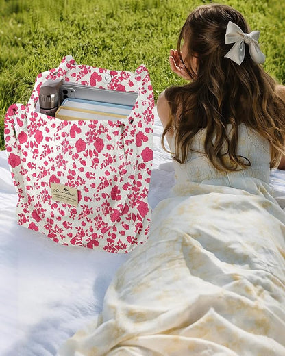 Miss Adola Corduroy Tote Bag for Women - Reusable Totes with Magnetic Buckle & Pocket Aesthetic Design Work Grocery Bags
