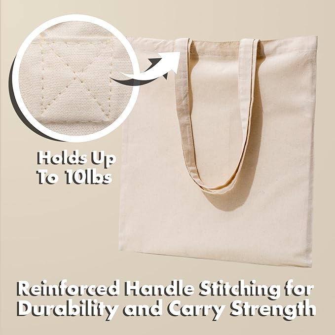 Carrywell (Not Made In China) Canvas Tote Bags 24-Pack, 15"x16", Bulk Promotional Totes For Screen Print, Cotton Reusable Shopping Bag, Blank Cloth With Handles