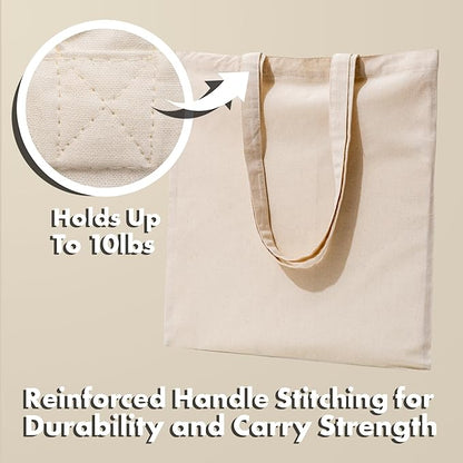 Carrywell (Not Made In China) Canvas Tote Bags 24-Pack, 15"x16", Bulk Promotional Totes For Screen Print, Cotton Reusable Shopping Bag, Blank Cloth With Handles